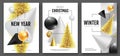 Set of Modern Christmas holiday covers with 3D geometric abstract shapes and christmas tree. Royalty Free Stock Photo