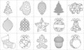 Set of Modern Christmas Tree. New Year`s Toy for laser cutting. Vector illustration