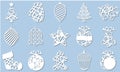 Set of Modern Christmas Tree. New Year`s Toy for laser cutting. Vector illustration