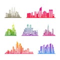 Set of Modern City skyline . city silhouette. vector illustration in flat design. Vector silhouettes of the worlds city skylines Royalty Free Stock Photo