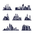 Set of Modern City skyline . city silhouette. vector illustration in flat design. Vector silhouettes of the worlds city skylines Royalty Free Stock Photo