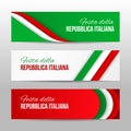 Set of modern colorful horizontal vector banners with text Italian Republic Day. Royalty Free Stock Photo