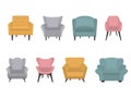 Set of modern colorful soft armchair