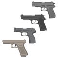 Set of modern combat military, police pistols beretta 92, glock 22, mp-443, sig sauer p226