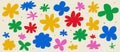 A set of modern daisy flowers and dots. Cut out of paper for collages. Contemporary elements for design. Vector