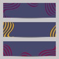 Set of modern design banners, headers template with abstract 3d volume striped, wavy diagonal pattern background