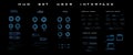 Set modern dialog HUD interface elements. Streaming panel with screens, dialogue callouts, pointer arrows. Modern digital panel fo