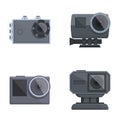 Set of modern digital cameras and action cams