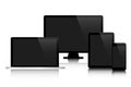Set of modern digital tech devices with black screen