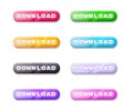 Set of modern download buttons with shadows for web site interface.