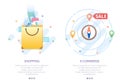 Set of modern flat design icons for online shopping, E-commerce, shoping map, shopping bag, sale.