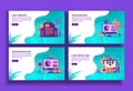 Set of modern flat design templates for Business, copy writing, data analysis, data protection, cost reduction. Easy to edit and