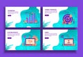 Set of modern flat design templates for Business, teamwork, target financial, system update, video. Easy to edit and customize. Royalty Free Stock Photo