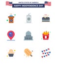 Set of 9 Modern Flats pack on USA Independence Day city; sign; drum; map; american