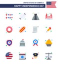 Set of 16 Modern Flats pack on USA Independence Day donut; landmark; building; golden; bridge