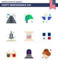 Set of 9 Modern Flats pack on USA Independence Day usa; spaceship; american; rocket; state