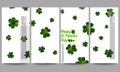 Set of modern flyers. St Patricks day vector background, green clovers on white Royalty Free Stock Photo