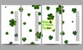 Set of modern flyers. St Patricks day vector background, green clovers on white Royalty Free Stock Photo