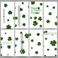 Set of modern flyers. St Patricks day vector background, green clovers on white Royalty Free Stock Photo