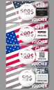 Set of modern gift voucher templates. Presidents day background with american flag, abstract vector illustration