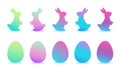 Set of modern gradient Easter eggs and rabits Royalty Free Stock Photo