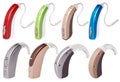 Set of modern hearing aids on white background isolated, alternative to surgery Royalty Free Stock Photo