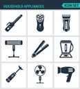 Set modern icons. Household Appliances hair dryers, curling irons, electric shavers, shaving machine, heater, blender, food