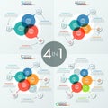 Set of modern infographic design templates with 3, 4, 5 and 6 overlapping translucent round elements