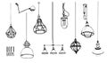 Set of modern isolated edison loft lamps, vintage, retro style light bulbs. Hand drawn vector collection.