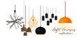 Industrial style lamps collection. vector illustration. web site banner. online shop logo advert. interior design. loft style. des