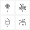 Set of 4 Modern Line Icons of activities, ice-cream, outdoor, Christmas tree, meal