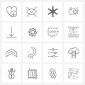 Set of 16 Modern Line Icons of arrow, image, Christmas decoration, photo, camera