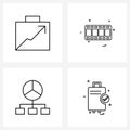 Set of 4 Modern Line Icons of arrow, media, chart, video, distribute