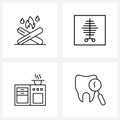 Set of 4 Modern Line Icons of bonfire, cooking, fire, patient, home