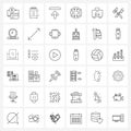 Set of 36 Modern Line Icons of briefcase, fireman, keyboard, fire, burn Royalty Free Stock Photo