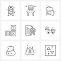 Set of 9 Modern Line Icons of business, attested document, medical, square, component