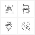 Set of 4 Modern Line Icons of cake; food; file; files; fruit