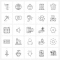 Set of 25 Modern Line Icons of can, screen, love, phone, device