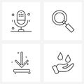 Set of 4 Modern Line Icons of chat, direction, microphone, glass, download