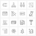 Set of 16 Modern Line Icons of code, farm, candle, weather, service