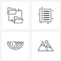 Set of 4 Modern Line Icons of data; food; transfer; files; watermelon