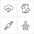 Set of 4 Modern Line Icons of downloading, time, cloud, avatar, hat