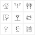Set of 9 Modern Line Icons of farming, tag, balloon, label, bookmark