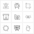 Set of 9 Modern Line Icons of folder maintenance, file setting, shape, withdrawal, cash