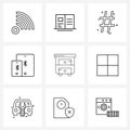 Set of 9 Modern Line Icons of furniture, decor, hash, bluetooth, ipad Royalty Free Stock Photo