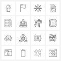 Set of 16 Modern Line Icons of health, write, snow, text, document