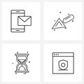 Set of 4 Modern Line Icons of mail, sand clock, chat, tools, time