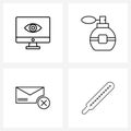 Set of 4 Modern Line Icons of monitor, email, hospital, message, medical accessories