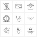 Set of 9 Modern Line Icons of no, cancel, letter, help, center