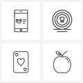 Set of 4 Modern Line Icons of online shopping, romantic, tooth, test, apple Royalty Free Stock Photo